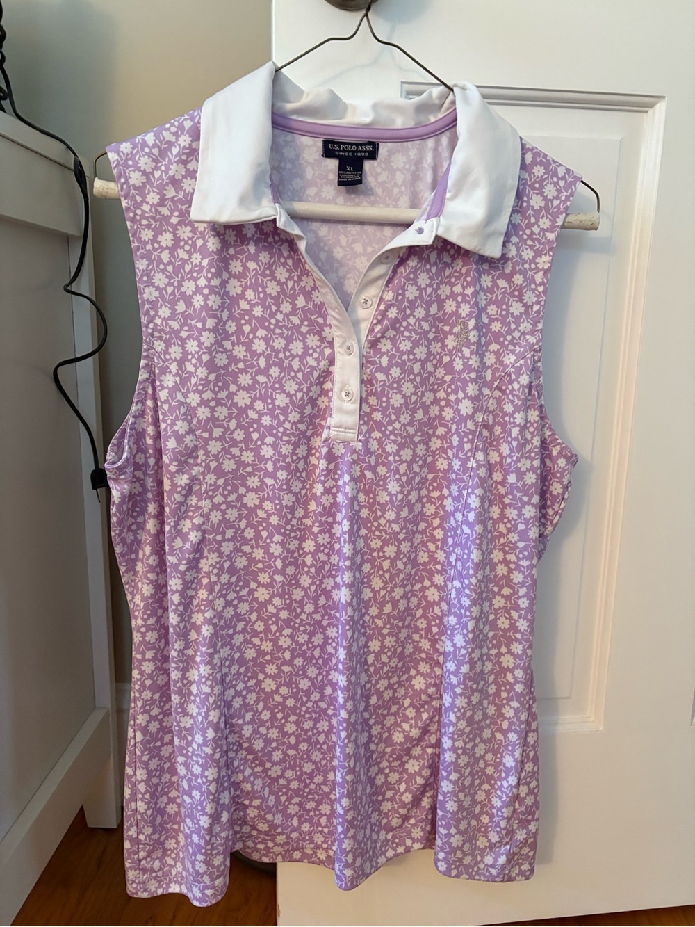U.S. Polo Assn. Lavender White Floral Sleeveless Polo Tank
